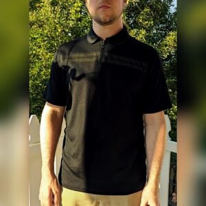 Black Half Zip Polo with Yellow Stripes